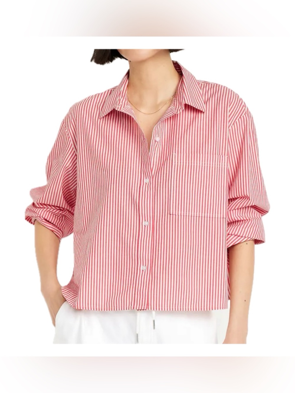 Old Navy Cropped Button-Down Striped Shirt, red stripe